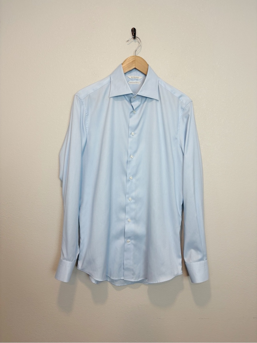 SUITSUPPLY Slim Fit Traveller Egyptian Cotton Blue Dress Shirt Sz 16 - 41